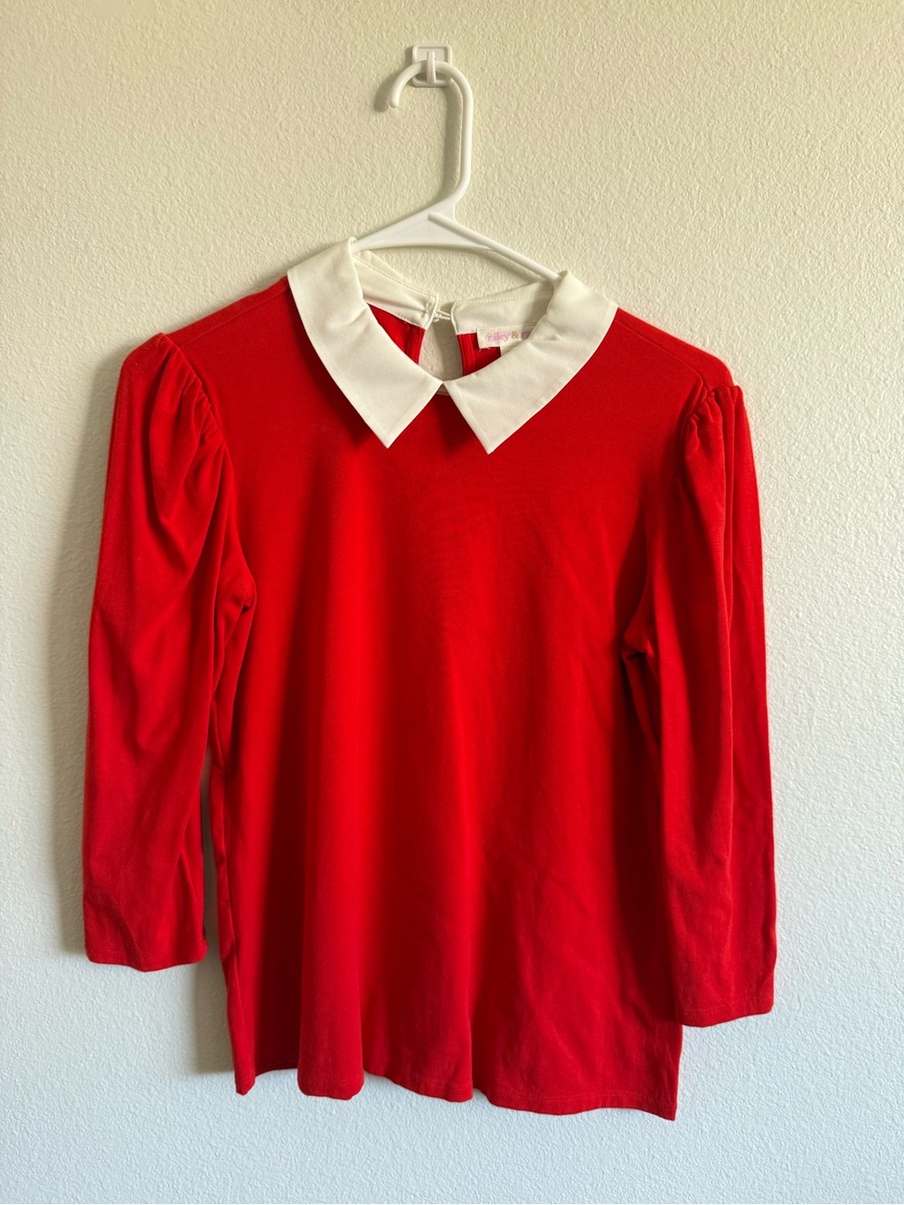 Riley & Rae Red Long-Sleeve Top with White Peter Pan Collar ♥️